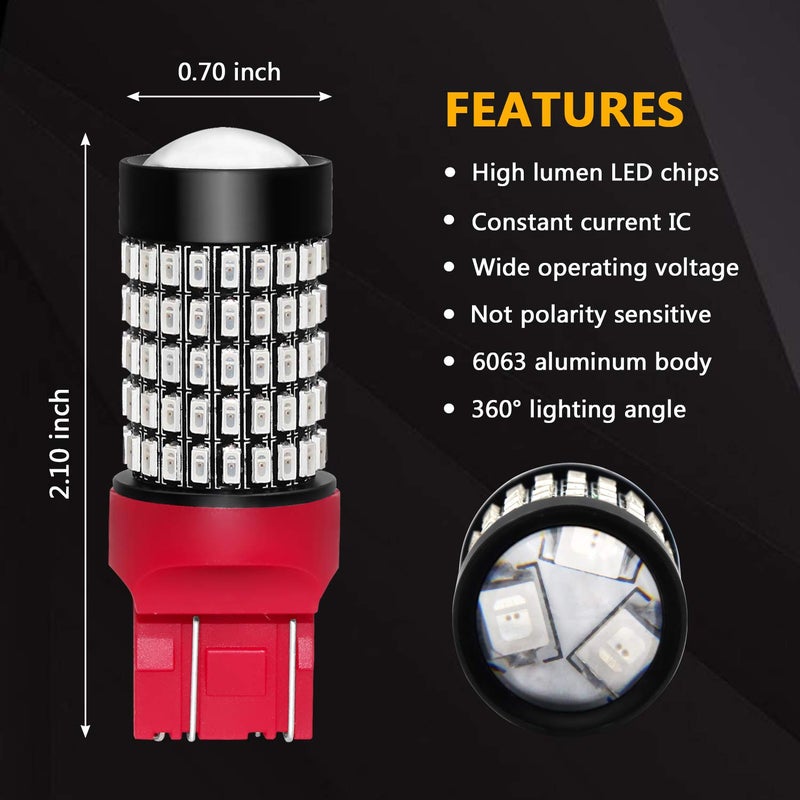 PHINLION 7440 7443 Red LED Brake Tail Light Bulbs, 2800 Lumen Super Bright 3014 103-SMD 7441 7444 LED Bulb for Stop 3rd Brake Turn Signal Blinker Lights, Pack of 2 - Image 4